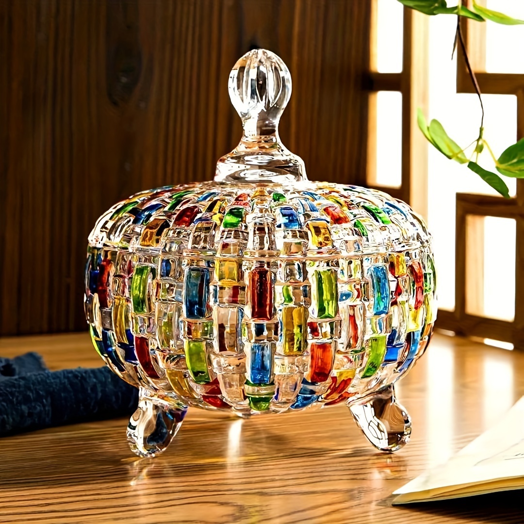 

Charming Crystal Glass Candy Jar With Lid - Perfect For Christmas, Nuts & Jewelry Storage