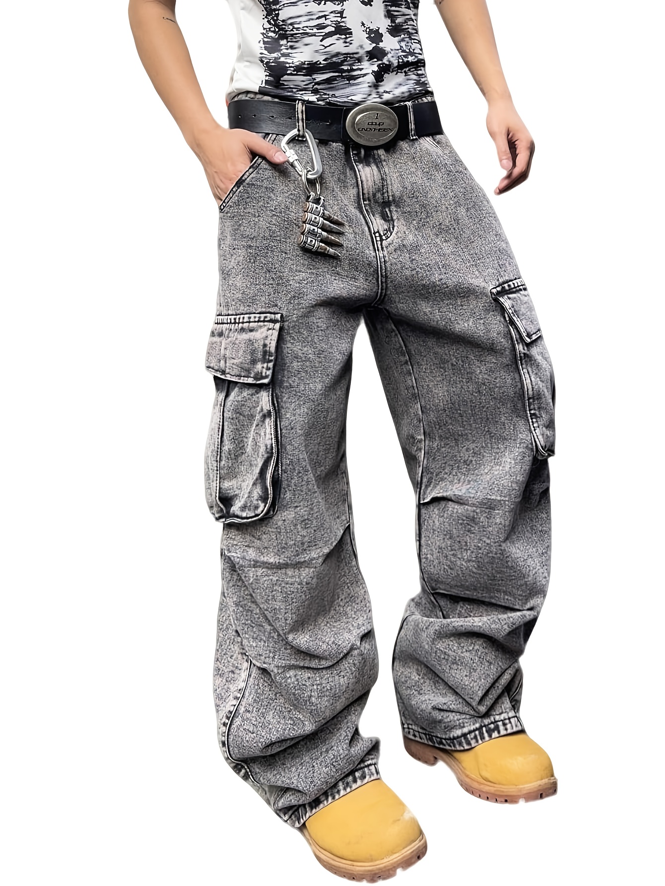 1pc mens baggy jeans wide leg cargo pants y2k jeans - Temu