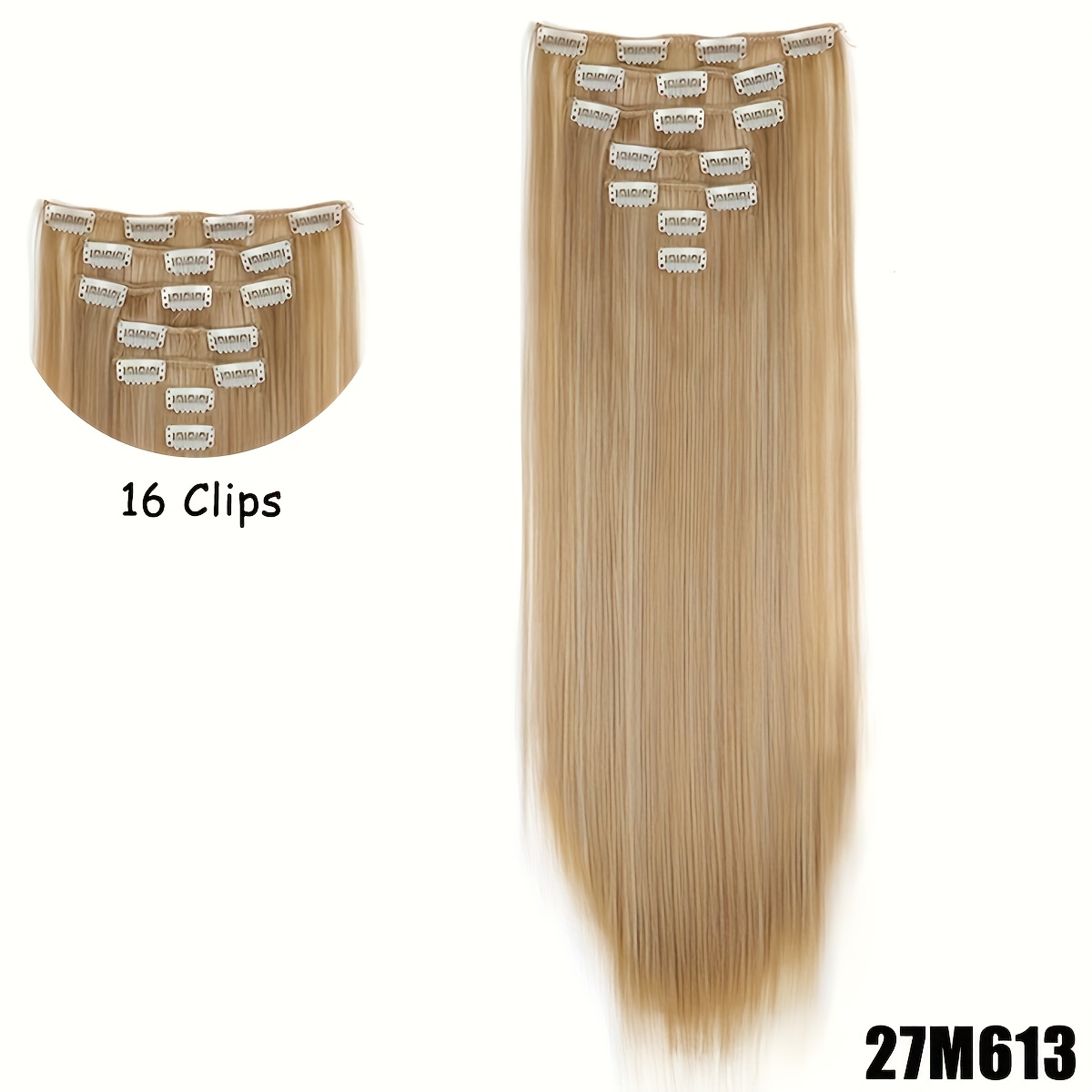 TEMU 24-inch 7pcs-set 16 Clips-in Hair Extensions Set For Women Straight Hair Extension Natural Looking Heat-resistant Synthetic Fiber Style For All