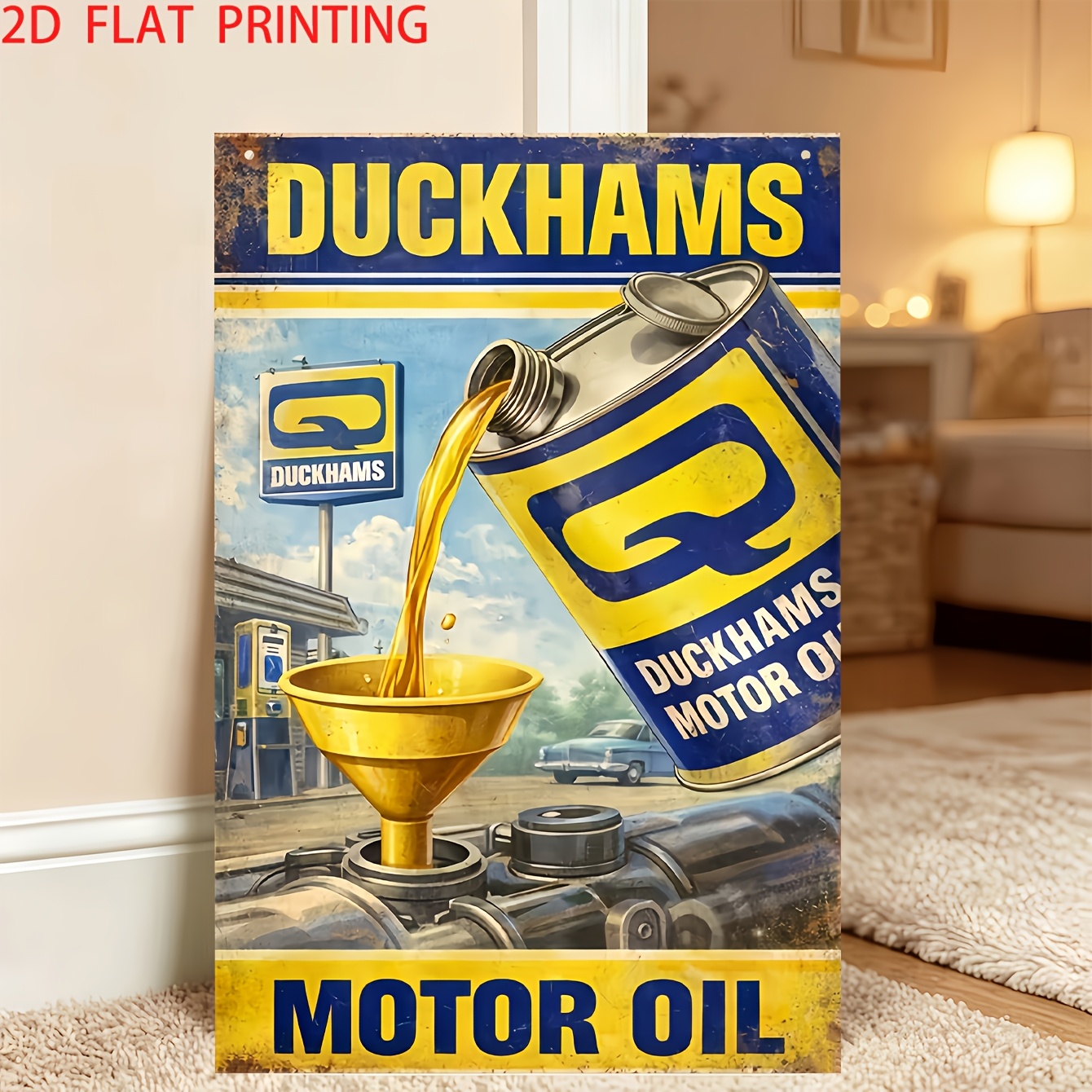 TEMU 2d Flat - Decorative Sign And Plague - 1pc Retro Gasoline Past Wooden Decorative Sign, Featuring Classic Gas Station And Vintage Car Prints,