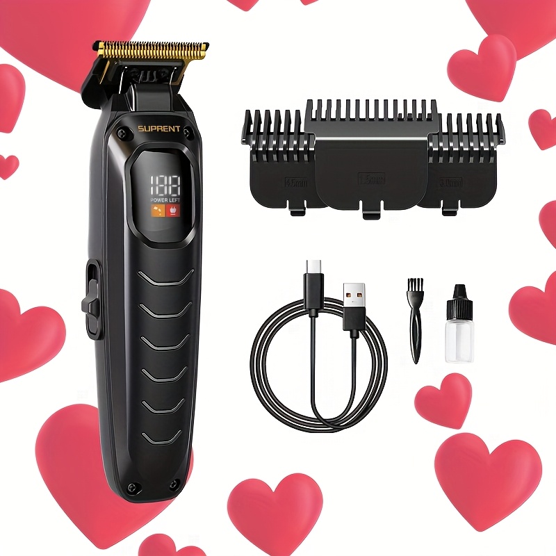 TEMU Suprent Professional Cordless Beard Trimmer For Men - Rechargeable Trimmer With Led Display, Quiet 6000rpm Motor, Beard & Hair Grooming Kit, Home & Barber Use
