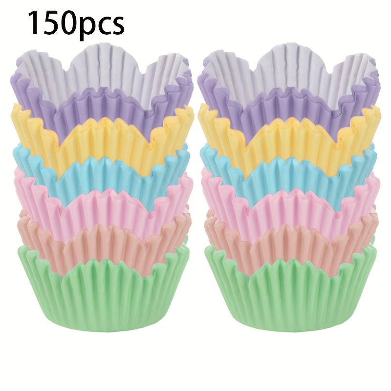 E-shop 150/300 Stk. gewellte Bogenförmige Kuchenförmchen, 6-Farben-Sortiment, geeignet für Muffins Kuchen, ideal für die Dessertzubereitung bei