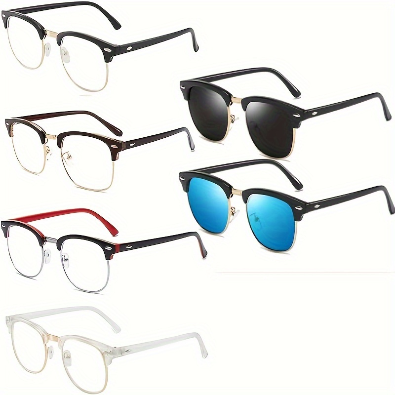 

3pcs/4pcs/6pcs Half-frame Retro Rivet Fashion Glasses, Assorted Colors, Simple Style, Non-prescription Clear For Women Men