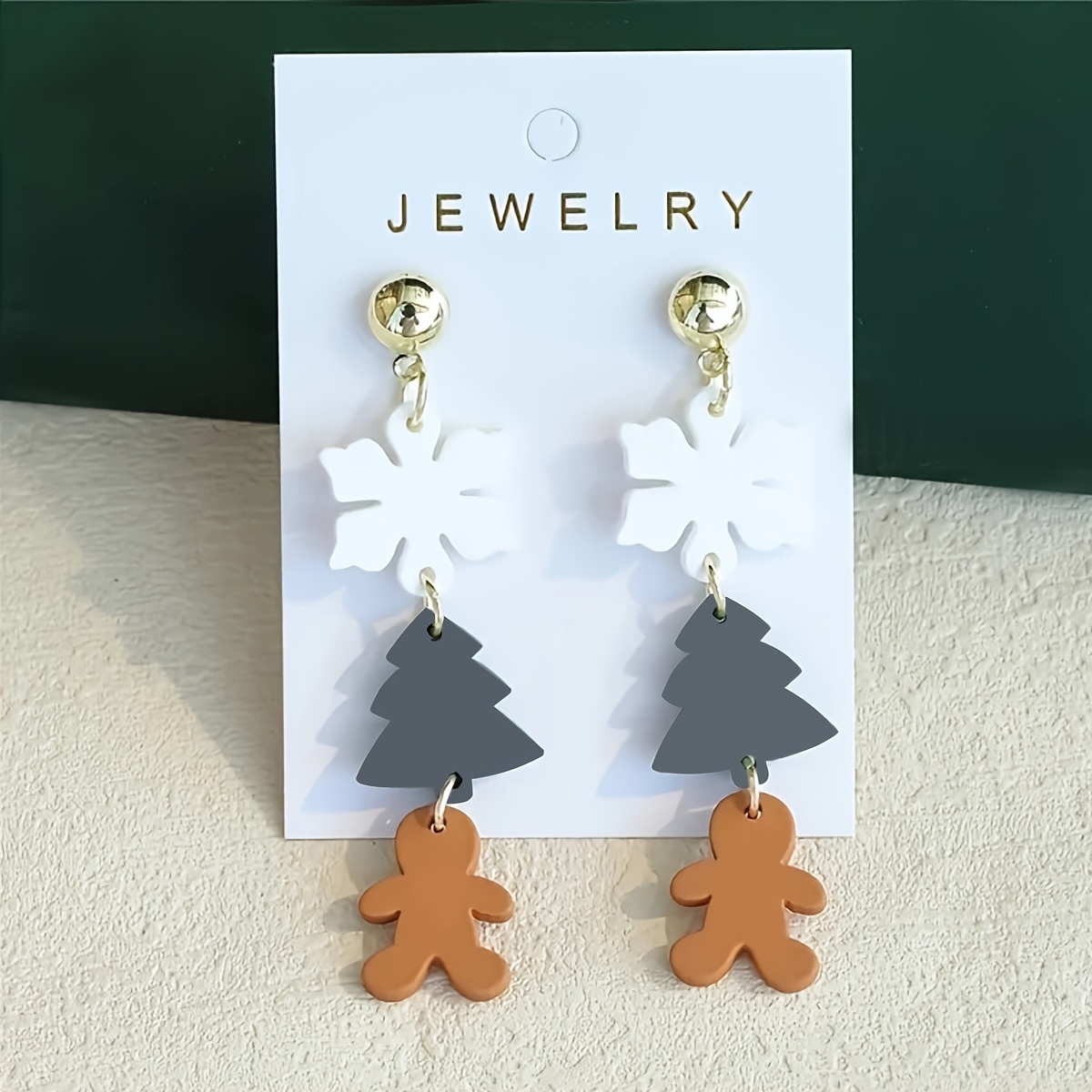 

Christmas Tree & Gingerbread Dangle Earrings - Stainless Steel Posts, Acrylic, Gift For Her