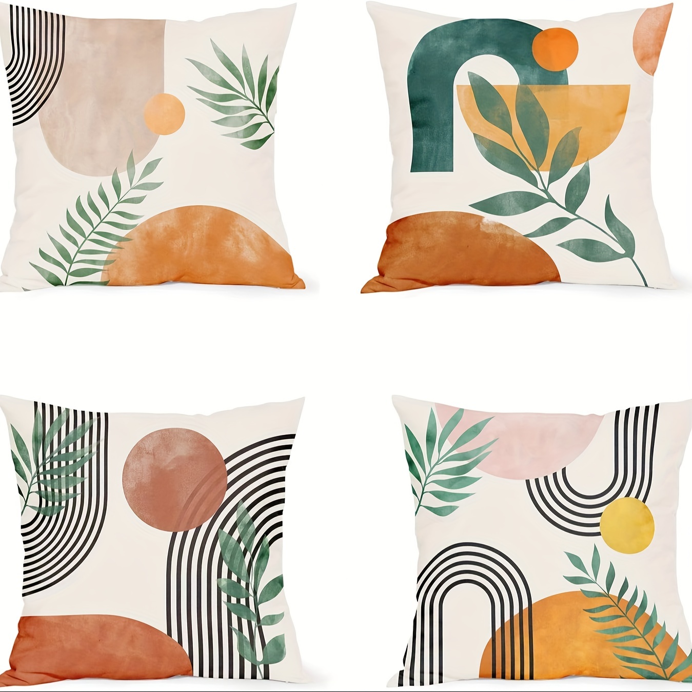 TEMU 4 pièces, Housses de coussin moderne de siècle, Housses de coussin abstraites boho, Housses de coussin géométriques minimalistes, Tailles