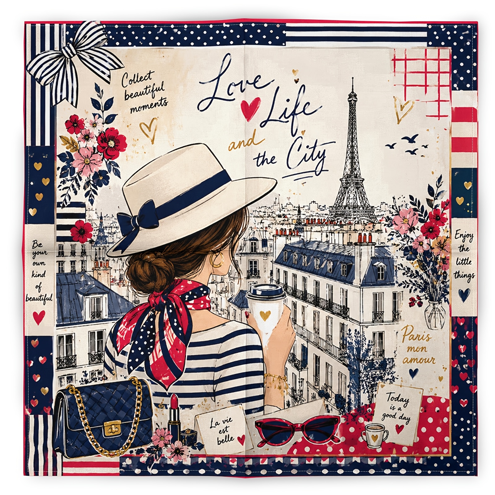 TEMU 1pc Bandana 2D Imprimé Tour Eiffel Paris Rétro Mode, Foulard Français Hip-Hop Tendance, Écharpe Mode, Mouchoir Athlétique , Serviette Visage