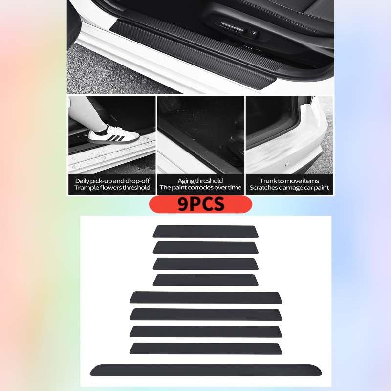 TEMU 9pcs Carbon Fiber Door Sill Protector, Scratch-resistant Vinyl Stickers, For Long-lasting Vehicle Protection, Kit