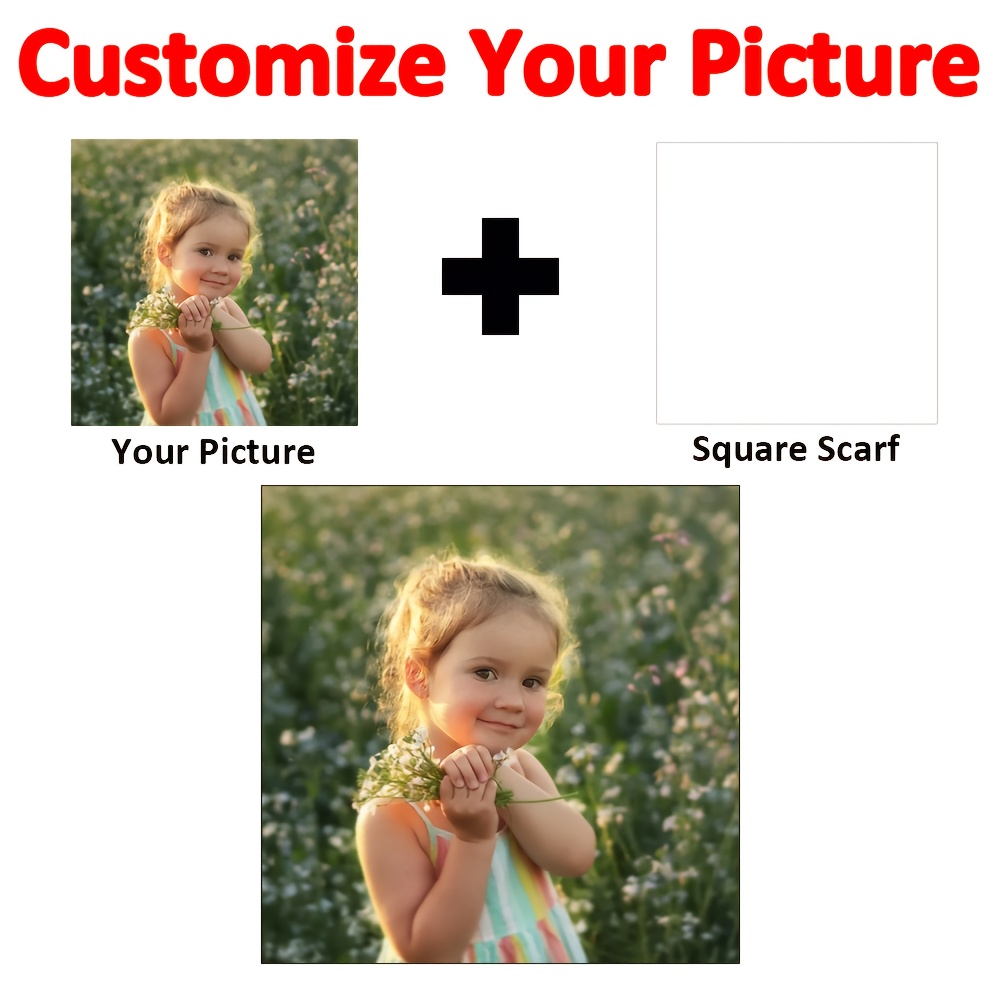 TEMU Customizable Diy Photo Scarves, Unique Headbands, Multifunctional With Single-sided Prints, Available In Sizes 50*50cm And 70x70cm. Fashionable