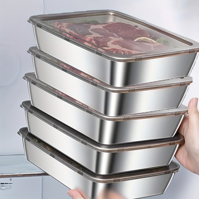 TEMU Food&dish Transport Bus Tubs Durable Stainless Steel Food Storage Container Set - Multi Functional Baking Tray, Covered Fresh-keeping Box,