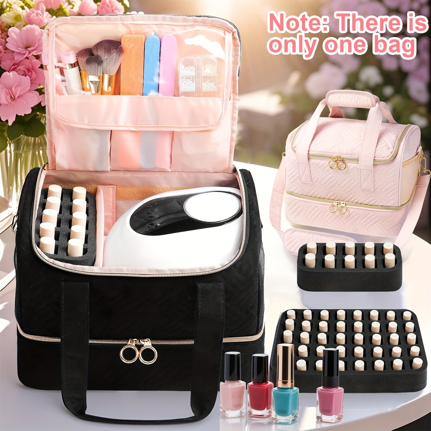 Borsa Organizer Per Manicure In Tela - Custodia Portatile Per Smalti E Accessori Nail Art, Design 'NAIL STUFF' - 3