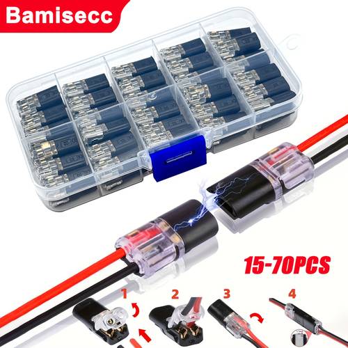 15pcs 70pcs quick wire connectors no wire stripping required double wire insertion connector suitable for wire size 0 06 0 08inch awg22 awg18 2 pin 2 port pvc insulated copper contact material
