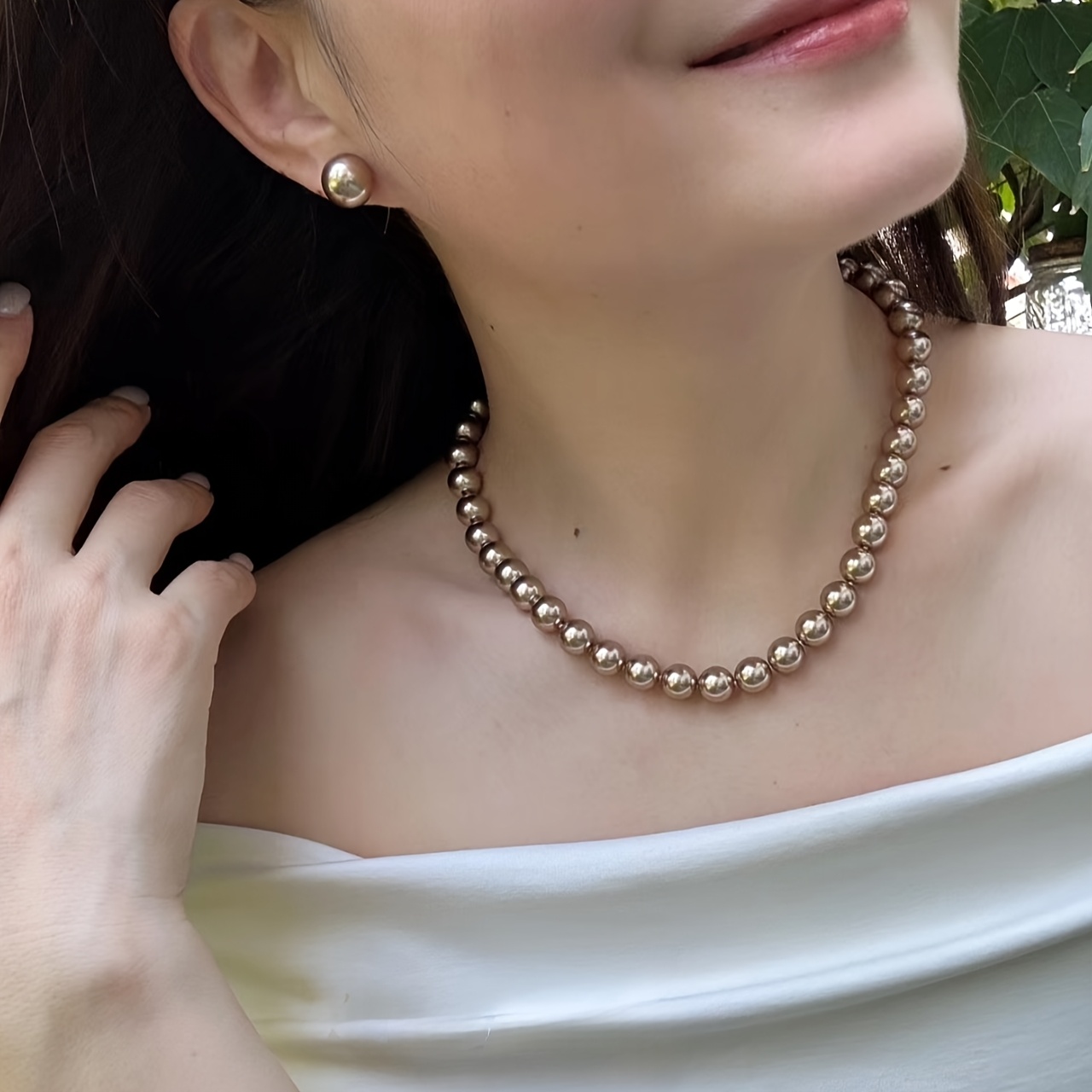 Vintage Shell Pearl Necklace and Earrings Set
