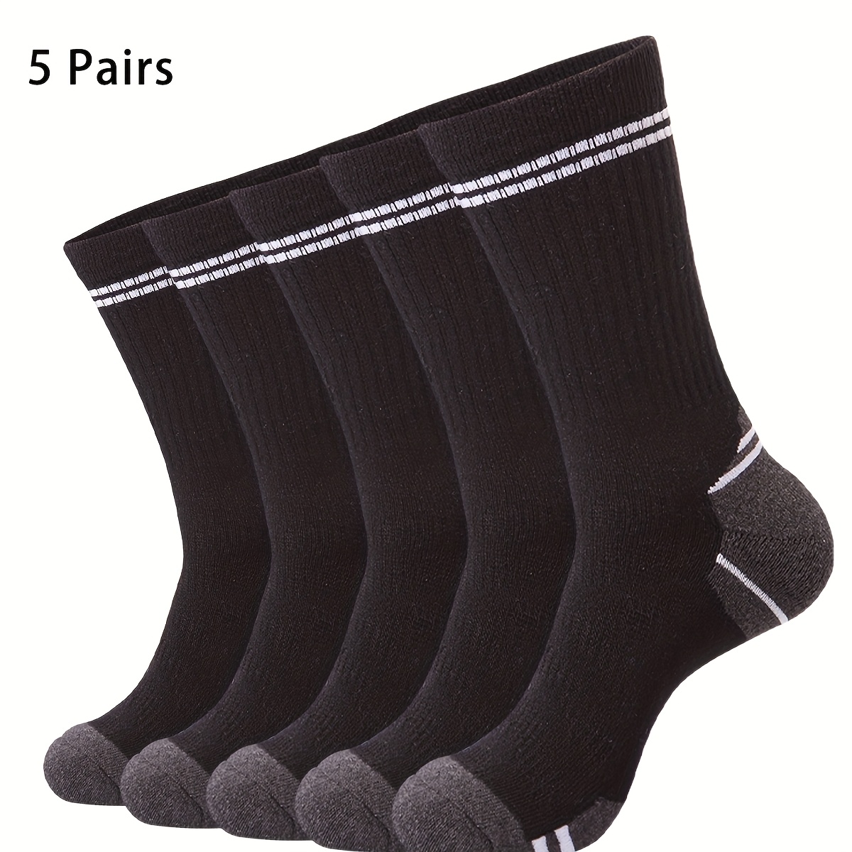 Image of 5 Pairs Autumn Winter Warm Fleece Wool Mid-calf Socks Men Women Casual Sports Hiking Running Socks
