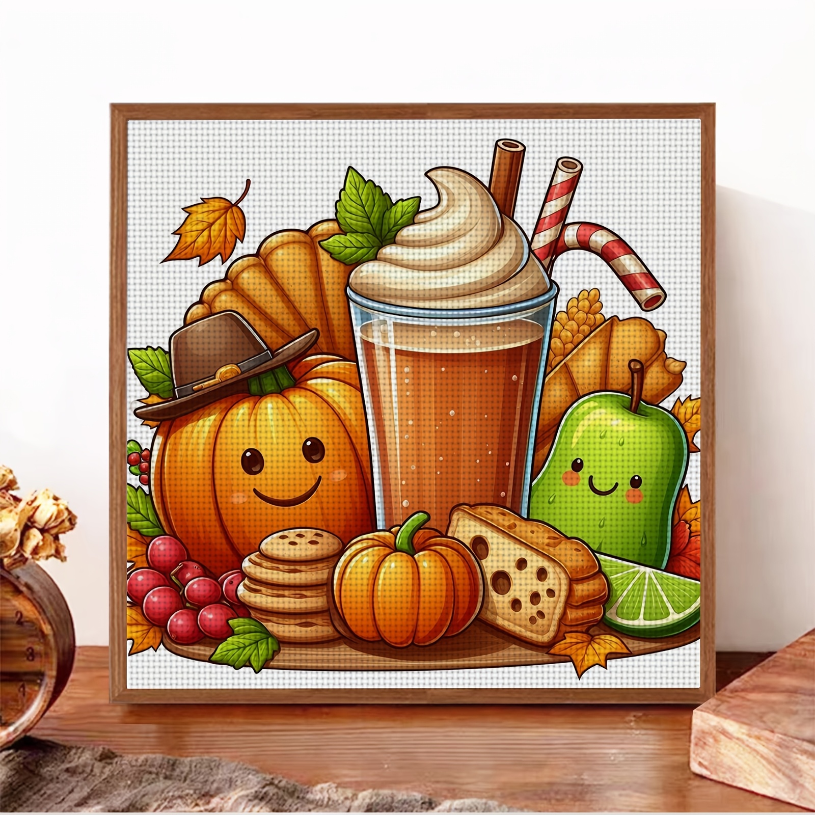 11CT Printed Cross Stitch DIY Kit, Autumn Drink with Pumpkin