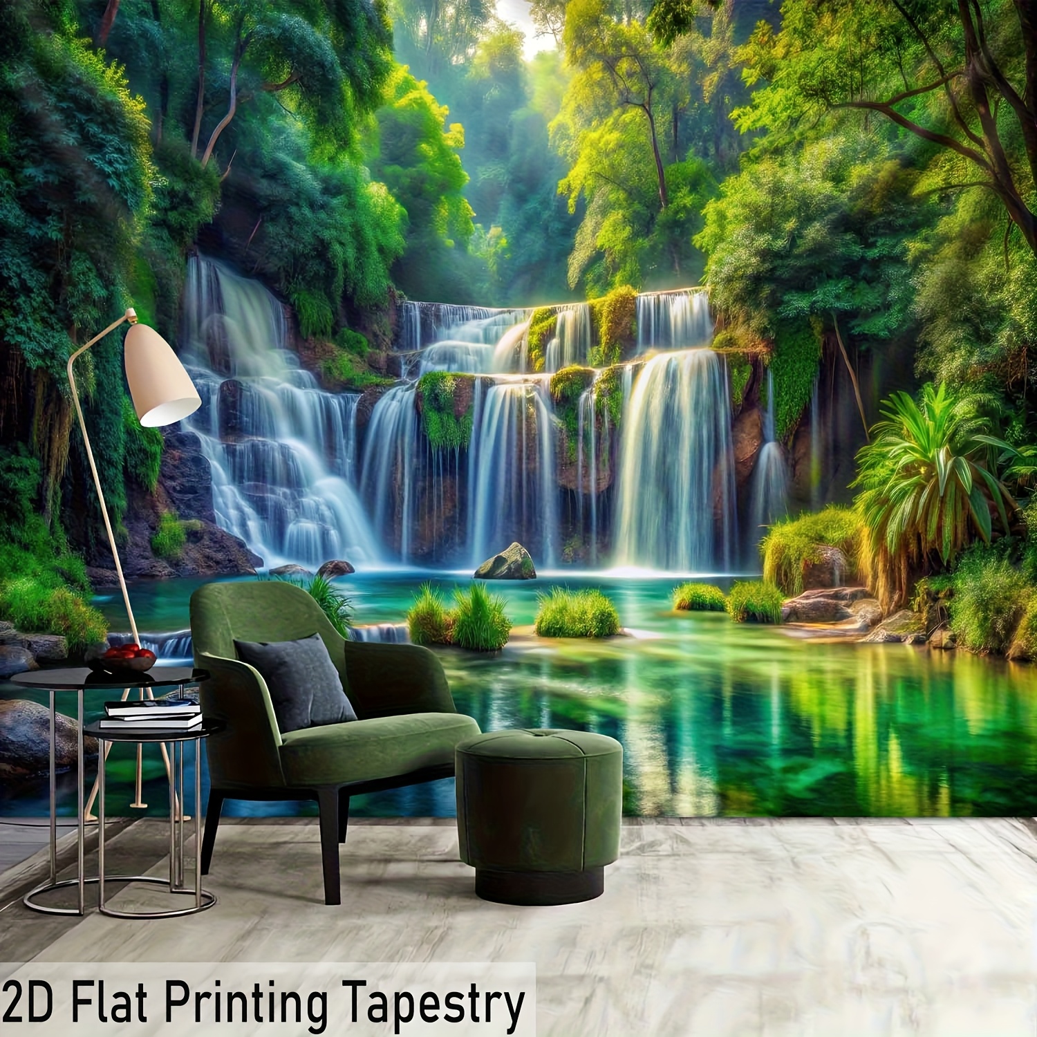 Grande tenture murale forêt cascade nature déco avec fixations_voghion.com