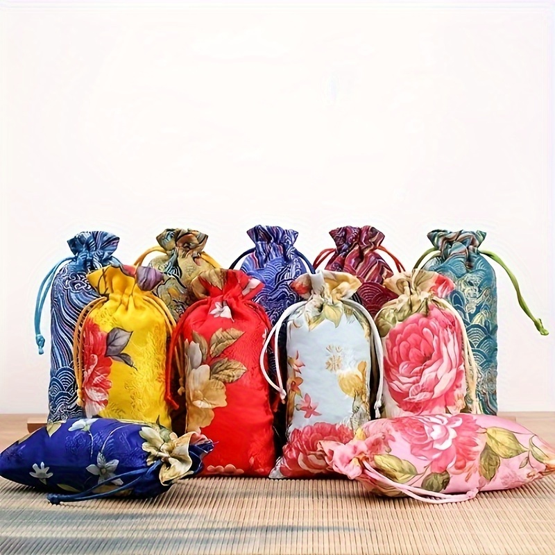 Style Cinese 10 Sacchetti In Broccato Di Seta Ricamati - Con Coulisse Per Gioielli, Regali E Oggetti Preziosi Saco Regalo - Foto 2