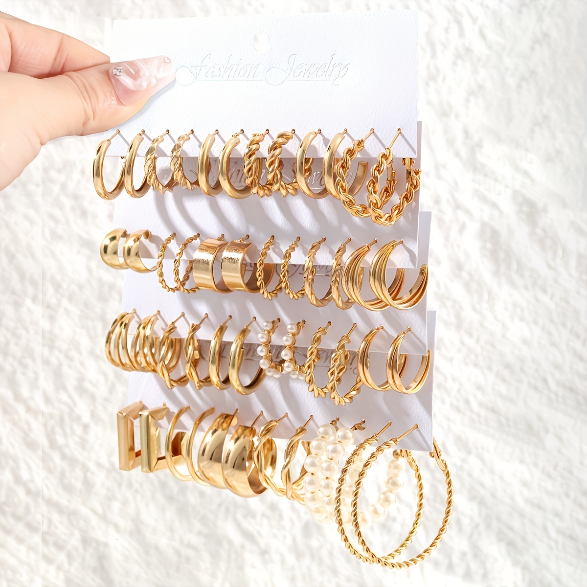 Geometric Square Earrings Set, Large Hoop Earrings