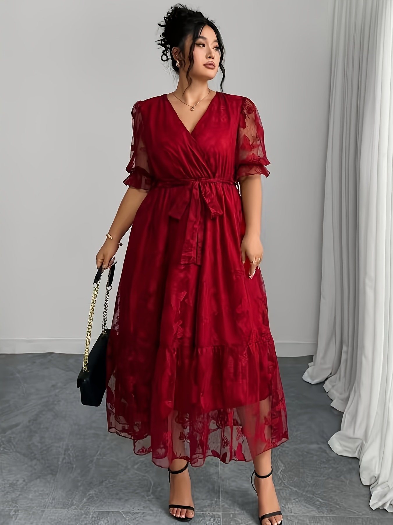 open lace back dress Off-the-Shoulder Long Glitter Prom Dress with Gloves– PromGirl main image 1