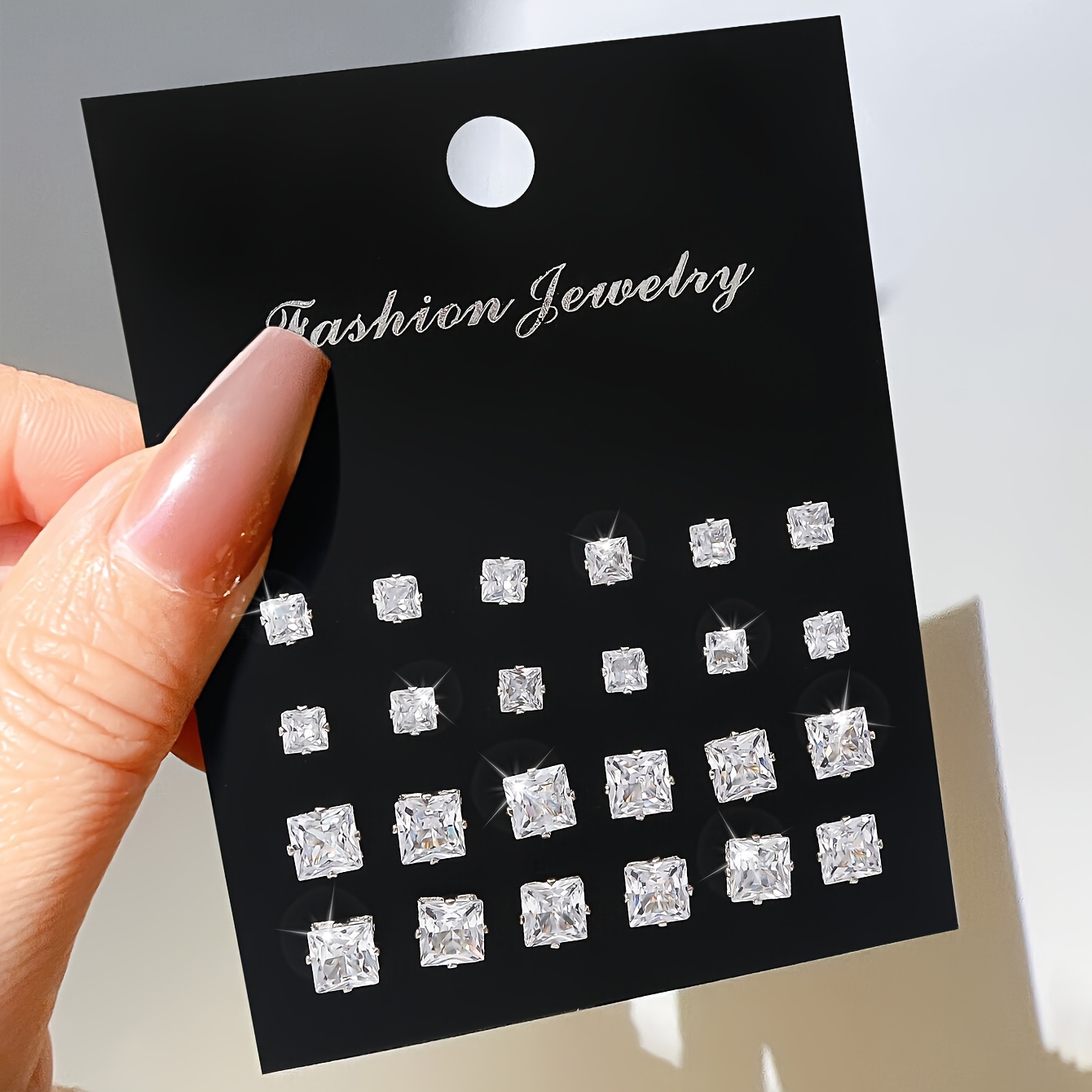 Image of 24pcs Classic Square-shaped Women's Fashion Stud Earrings Set, Elegant And Minimalist Style, Suitable For Daily Wear And Parties, Perfect As A Holiday Gift