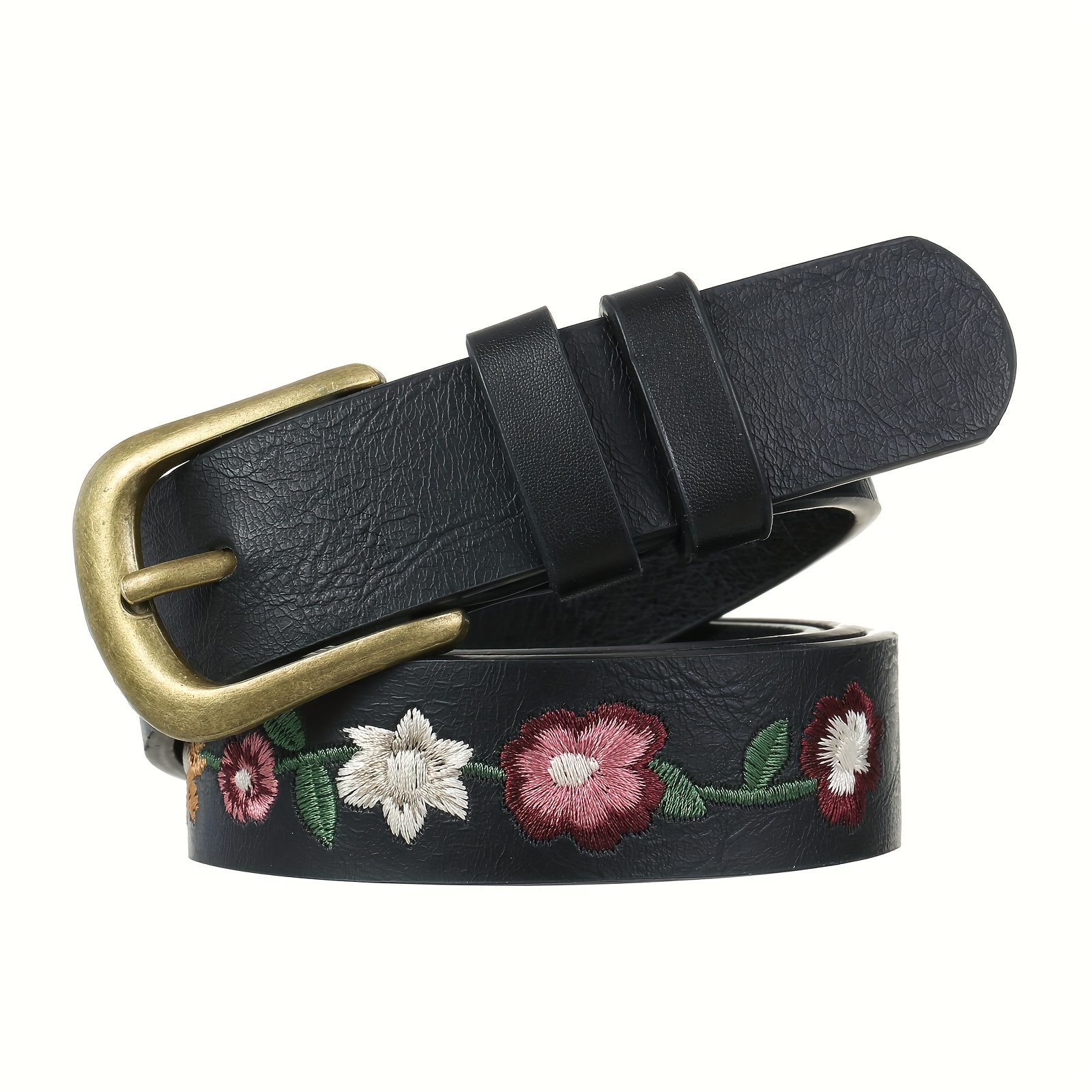 1pc vintage floral embroidered faux leather belt girl chic  display picture 2