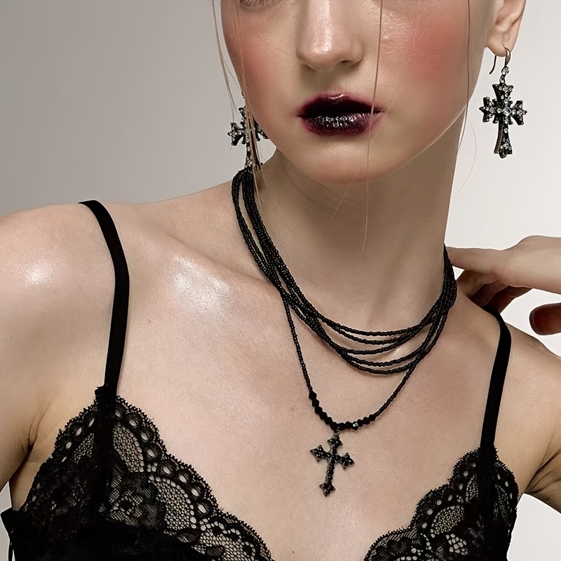 Dark Princess-inspired Cross Multi-layered Stackable Necklace, Fashion Accessory