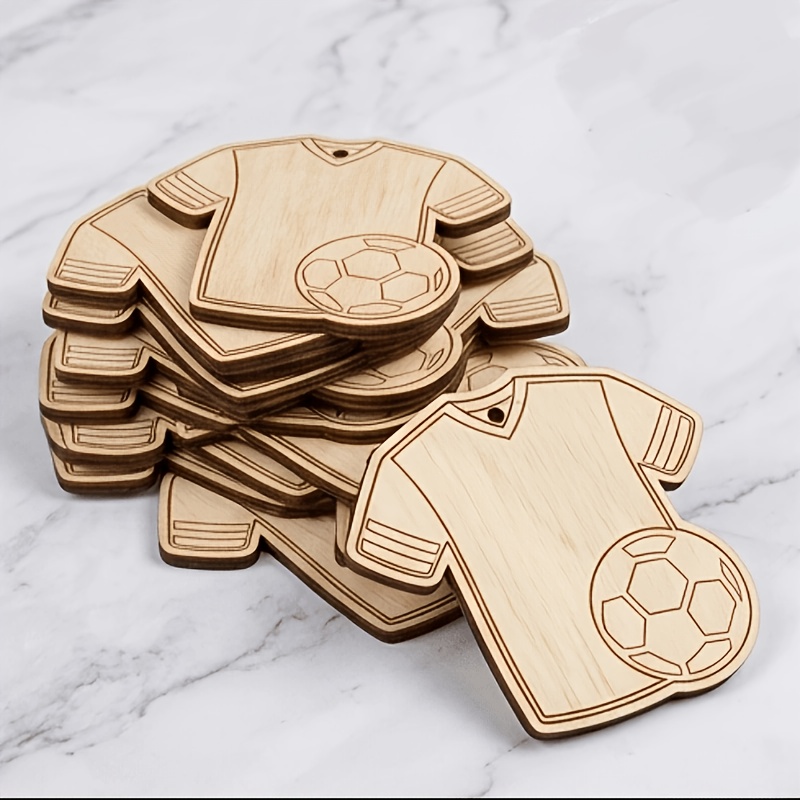 TEMU 20pcs Set Of Wooden Jersey And Soccer-shaped Hanging Ornaments, Including 10 Wooden Pieces And 10 Strings, Gift Tags And Sports Party