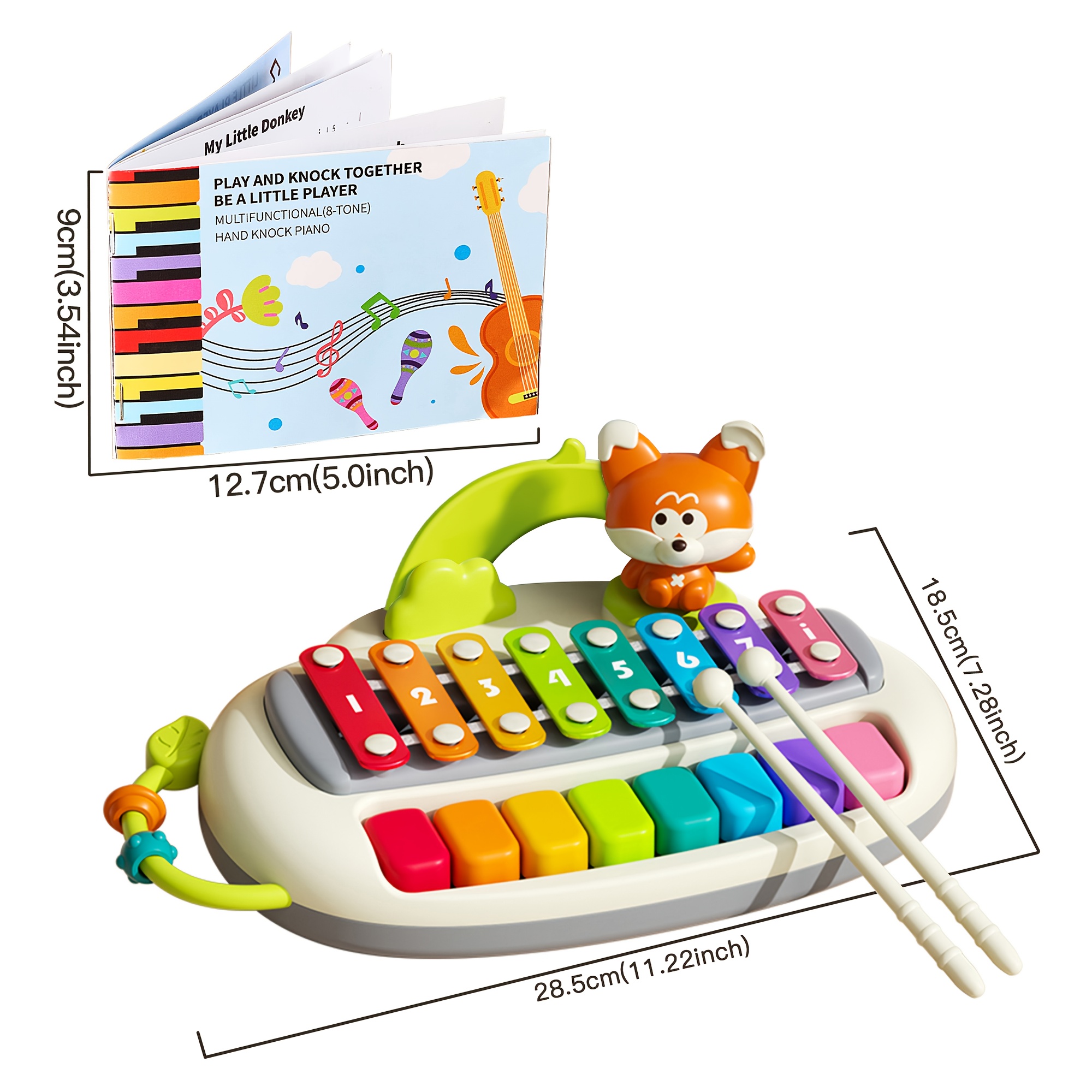 toddler piano xylophone 2 in 1 musical instrument toy with 8 colorful keys red orange purple yellow pink toy with mallet birthday gift for boys girls safe rounded edges 1 years old early childhood education design sturdy construction preschool children Product details 7