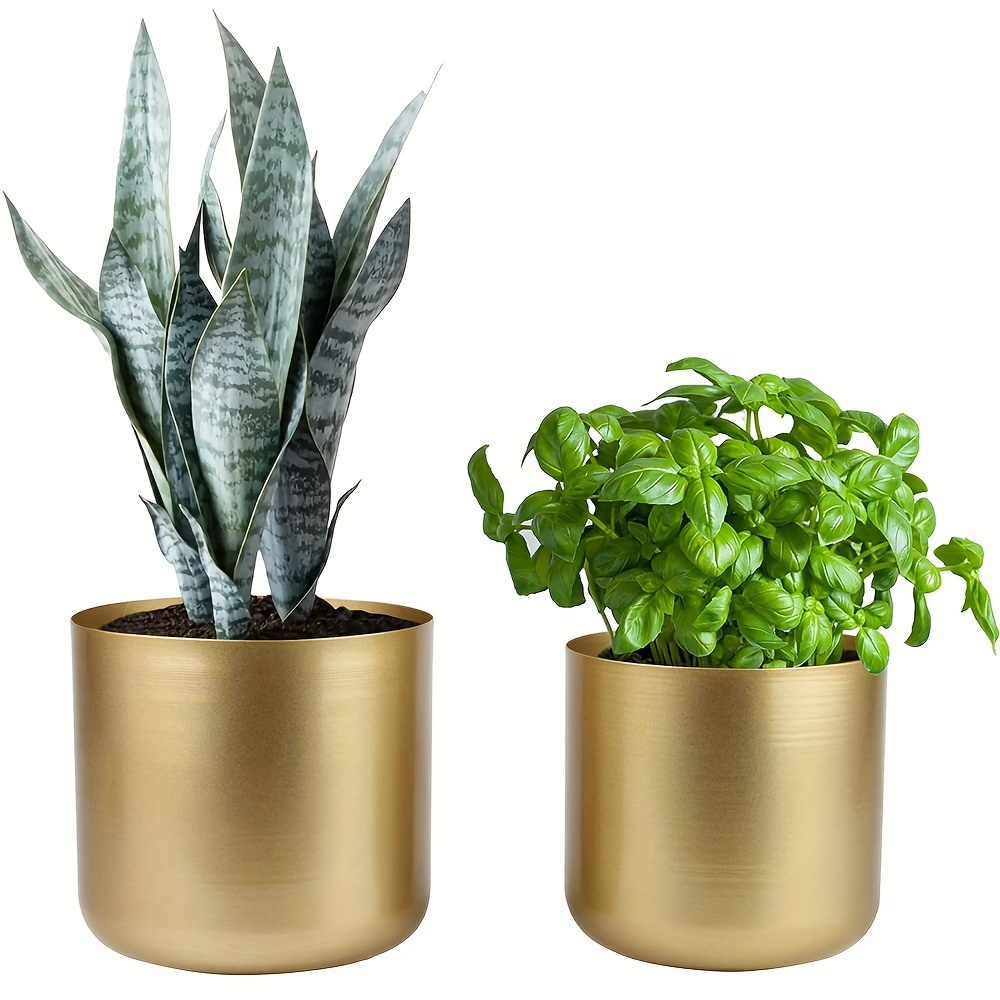 

2pcs Plant Pot Golden Vase Metal Vase Organizer Decorative Gifts For Wedding Indoor Room Balcony Decoration , Bohemia Style