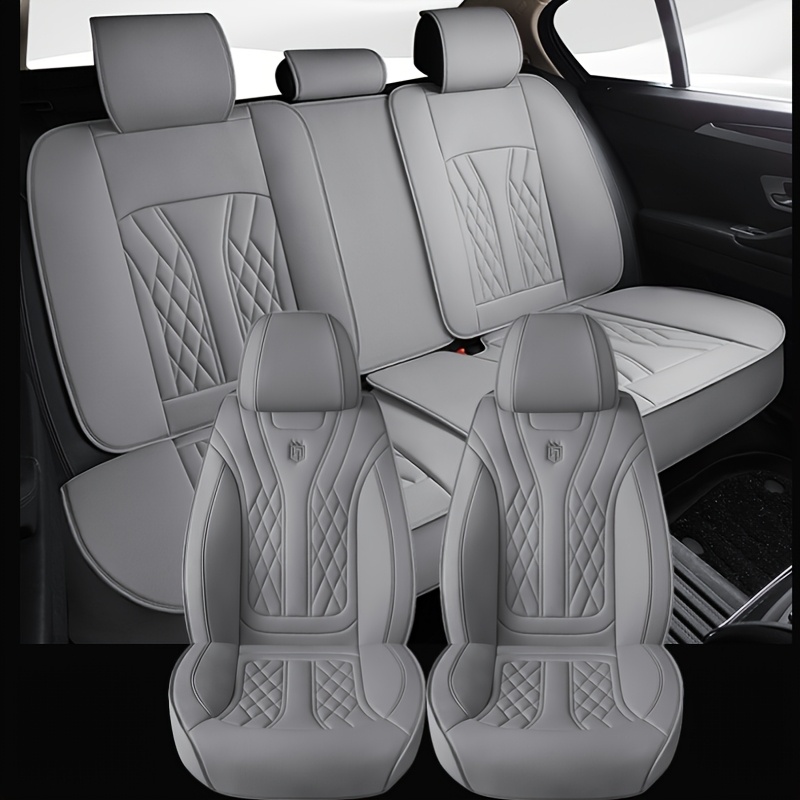 TEMU 5-seat Car Seat Covers, Full-coverage Pu Leather Design With 360Â° Wrap-around Protection, Featuring Headrest And Lumbar Support For High-quality