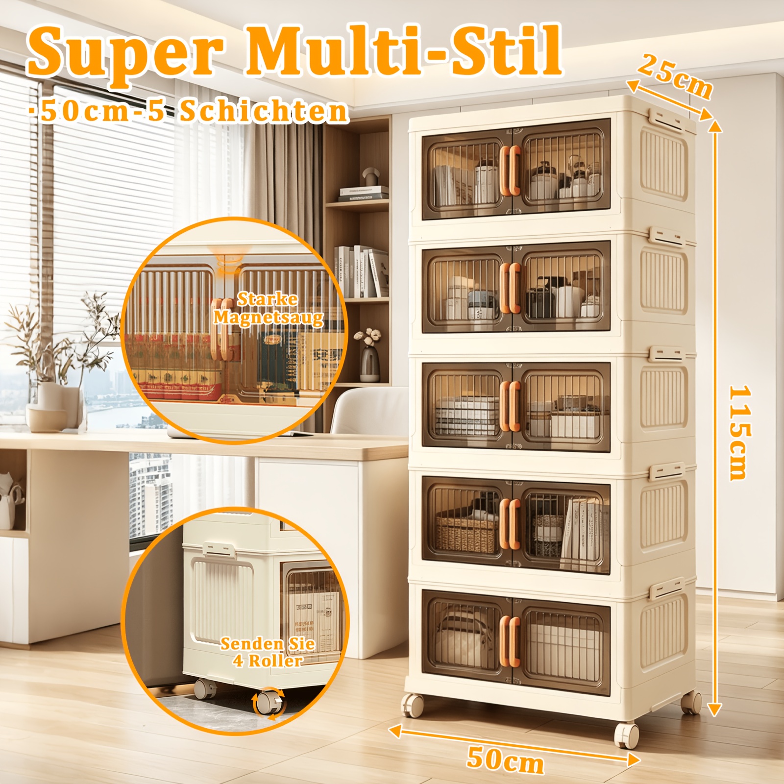 5-layer Lidded Storage Cabinet, 70/60/50cm, Multi-functional Large Capacity, Space-, Suitable For Wardrobes, Bedrooms, Bathrooms, Offices, Kitchens, Closets, Stackable Shoes, Sundries, Books, Clothes