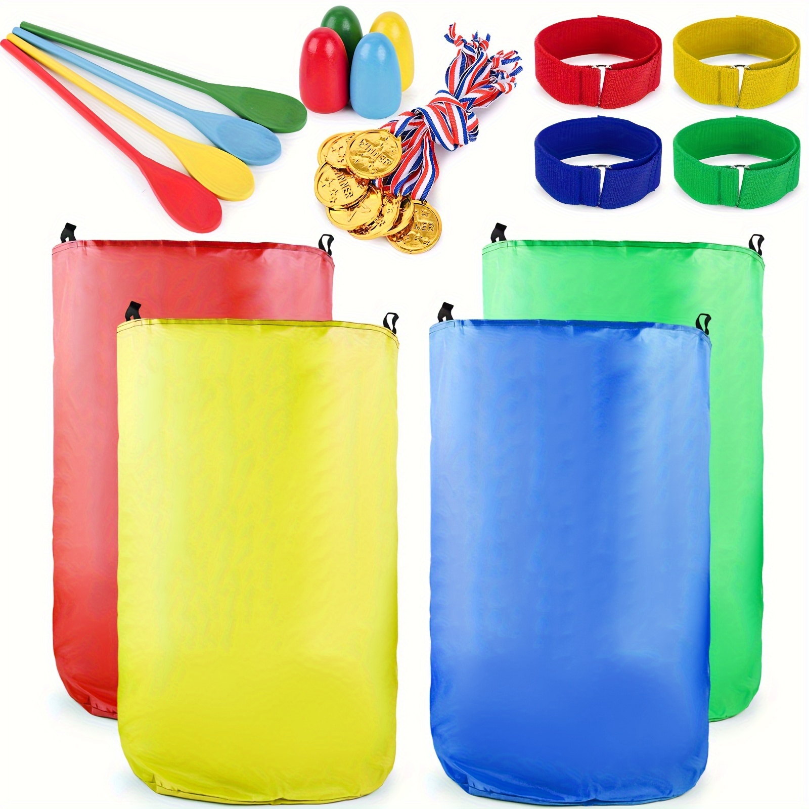 

26pcs Outdoor Games, Potato Sack Race Bags For Kids Egg And Spoon Race Lawn Games 3-legged Race Bands For Outside Backyard Party