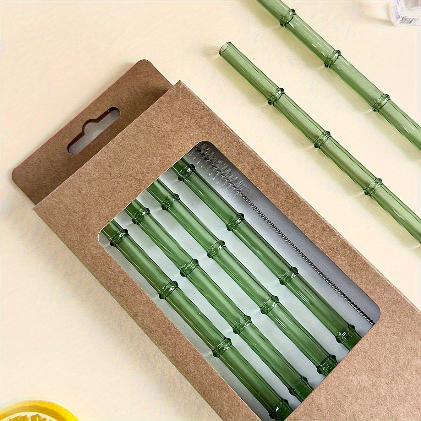 4 st bambudesignade borosilikatglasstrån med rengöringsborste | återanvändbara, diskmaskinsäkra | för bubble tea, & roostertails | fest- och helgpresent | Spara Pengar På Temu | Temu