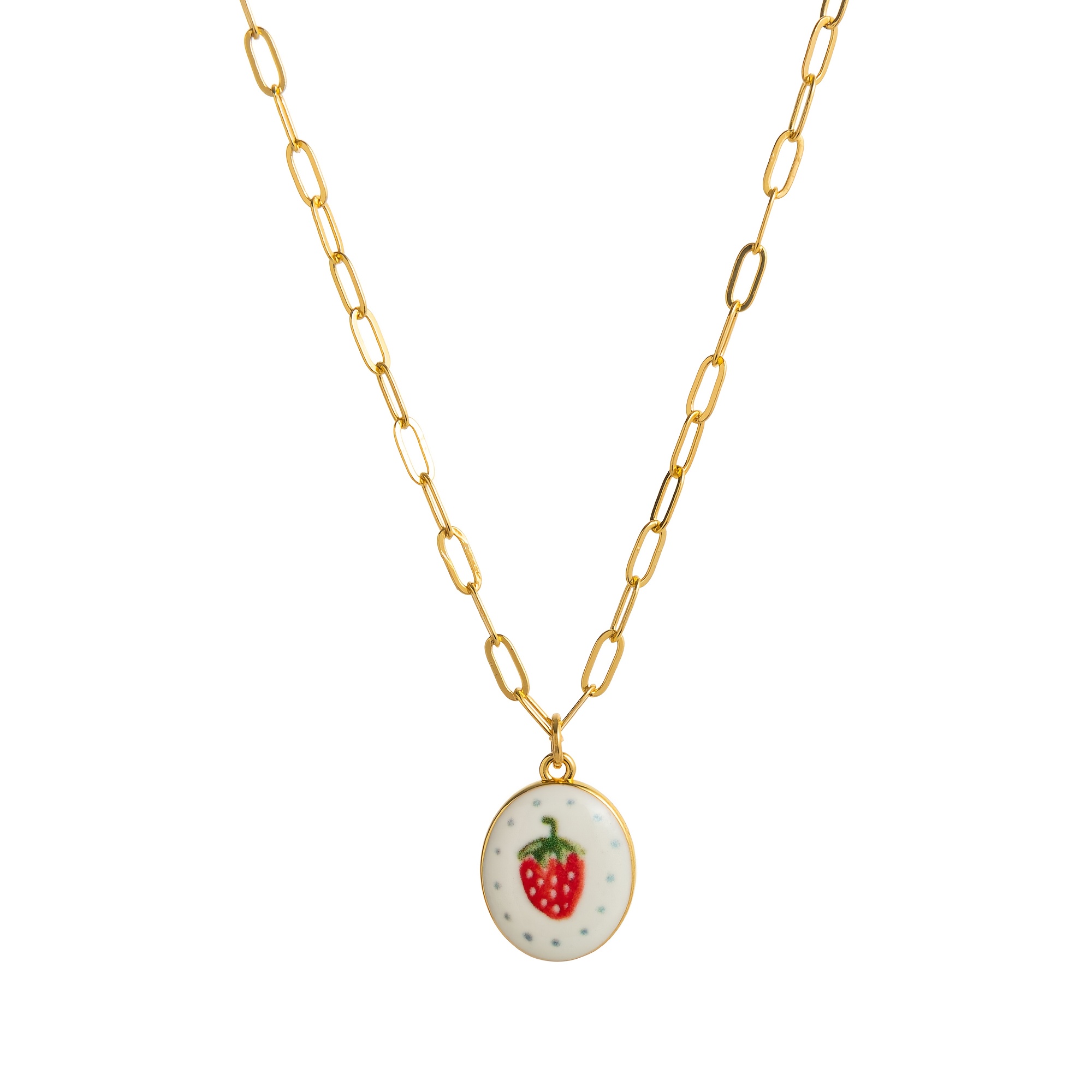 E-shop Nischen-Frische-Anhänger-Halskette im böhmischen Stil, Emalldruck, runde Blume, quadratische Erdbeere, Anhänger-Halskette aus der