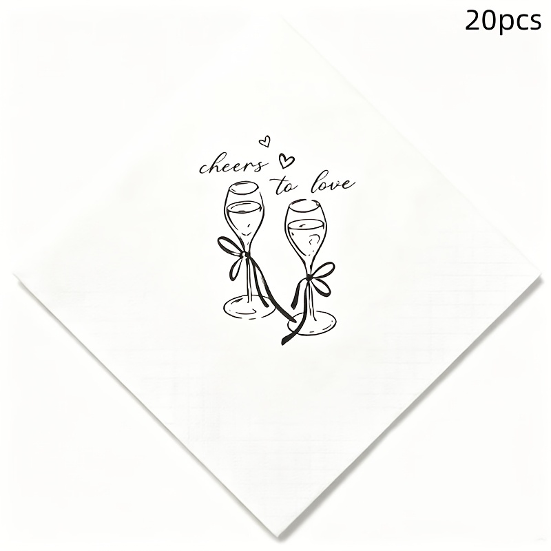 TEMU 20pcs "cheers To Love" Double-layer Disposable Napkins Suitable For Wedding, Bachelorette, Decor - Champagne Glass & Heart Patterns With Lovers