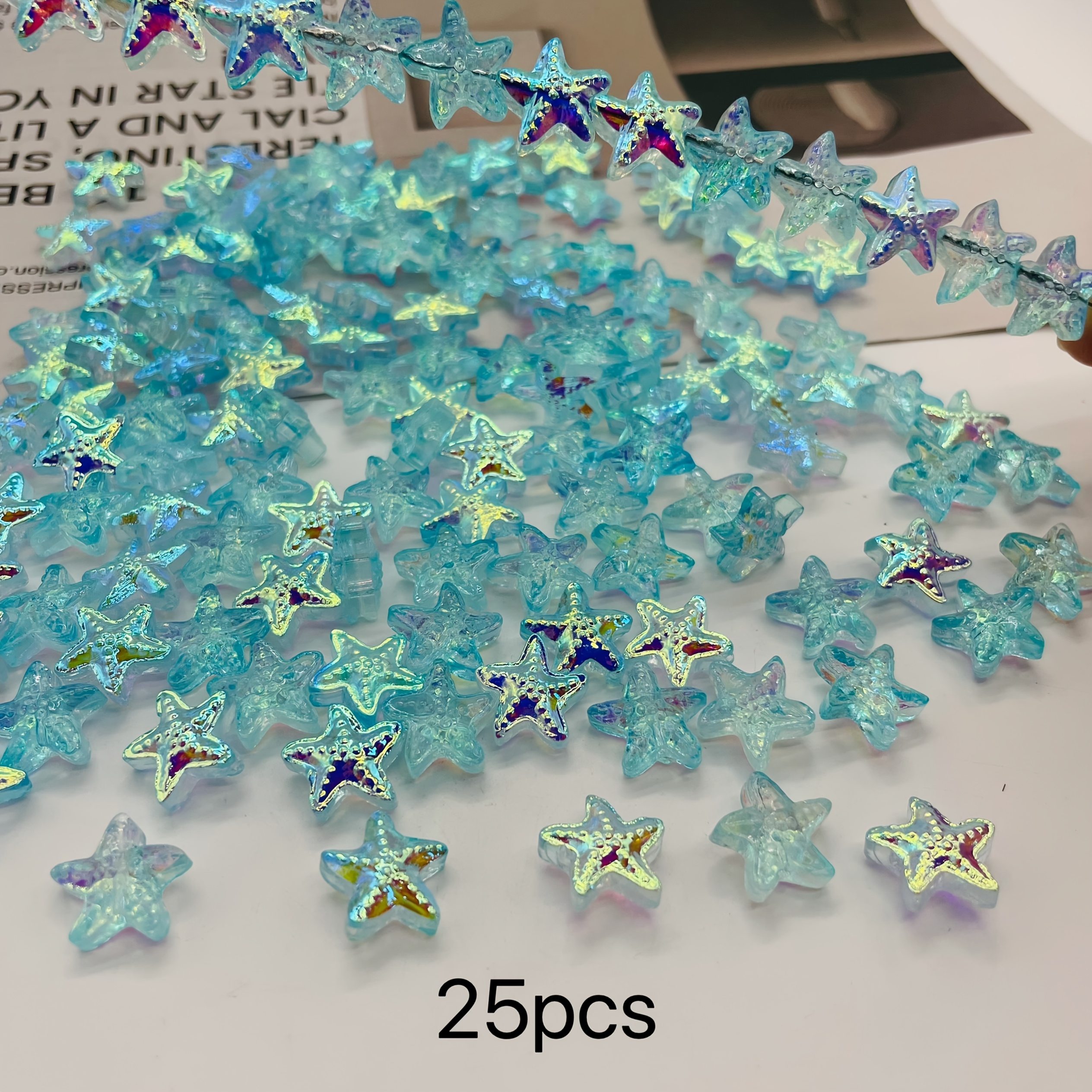 TEMU 15mm Star-shaped Glass Beads, 25pcs With Horizontal Holes, Three-dimensional Pentagram For Bracelets And Beading Additions