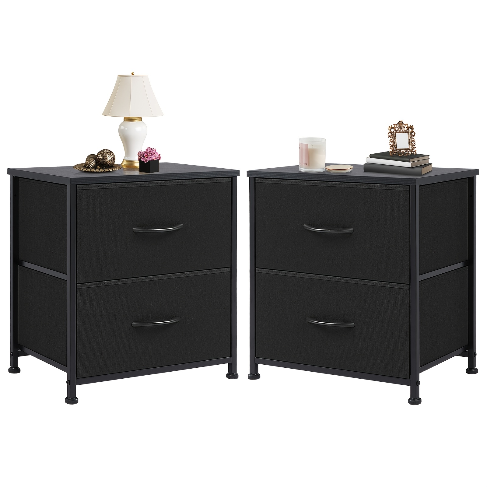 TEMU Office Chest File Cabinets With 2 Drawers, Dresser With Metal Frame And Wooden Tabletop, Clothing Drawer Fabric Wardrobe Entryway Storage Tower,