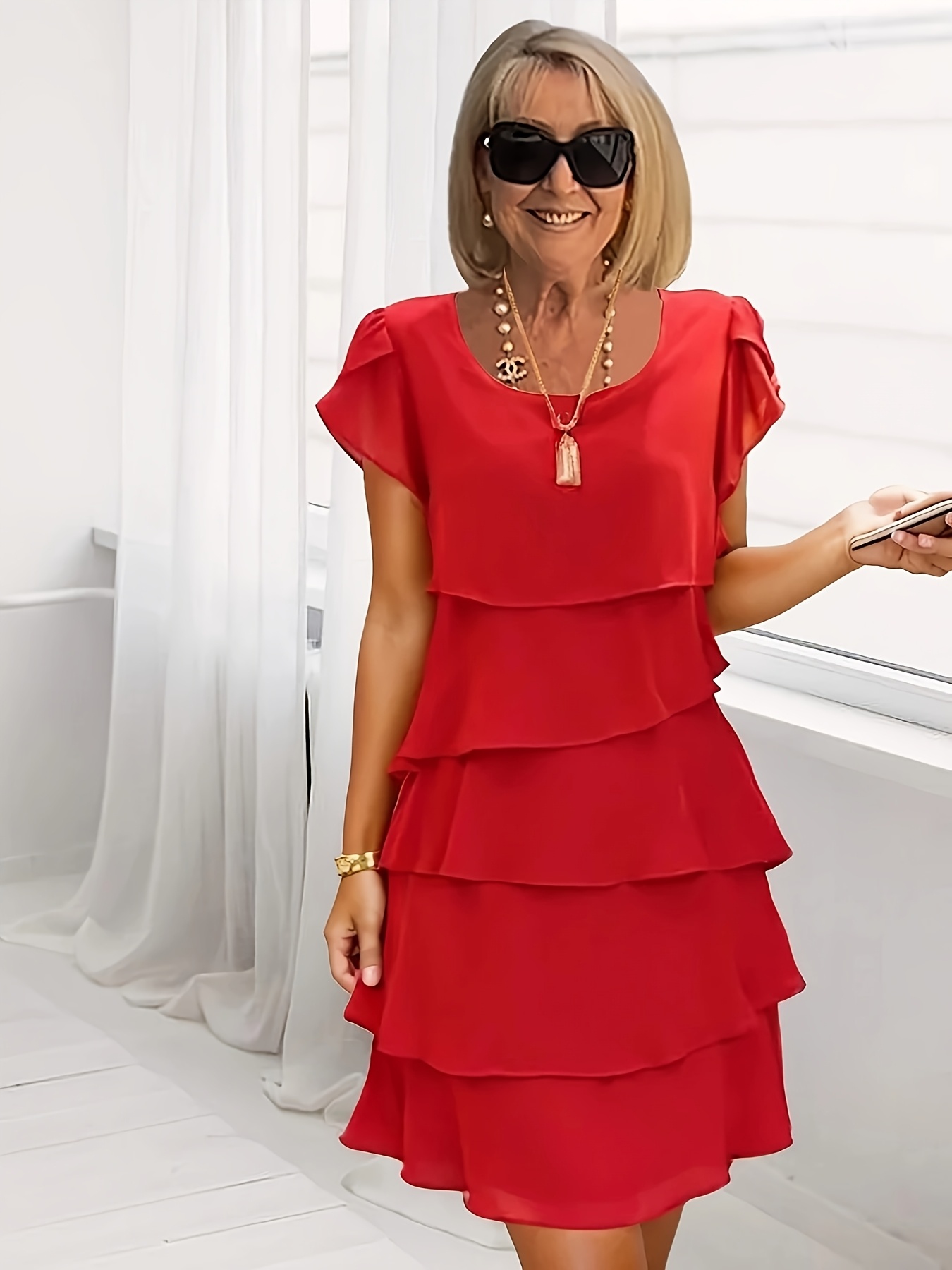 strapless open back dress Loud Apparel Red Check Dress Loose Fit main image 0