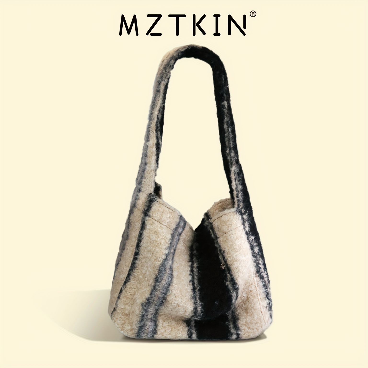 

Mztkin Sheepskin Tote Bag - , Adjustable Shoulder Strap, Hand Washable, Black & , Closure, No Printing, Non-faded