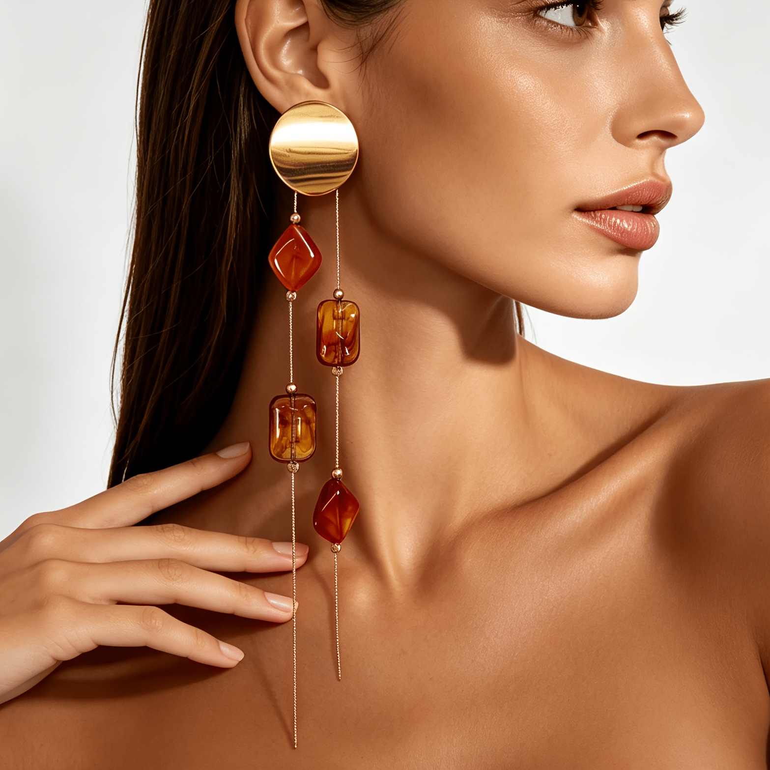 Women's Irregular Geometric Drop Earrings with Square Bead Tassels