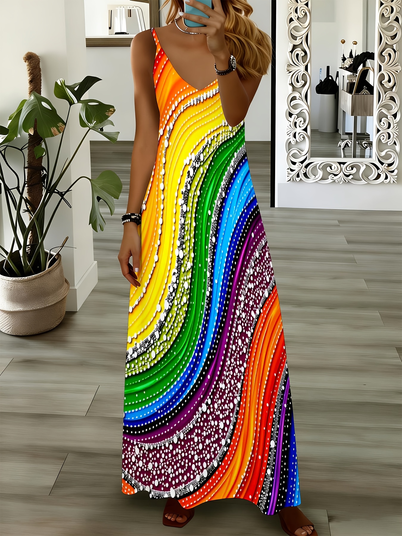 knee length dresses for ladies Plus Size Rainbow Ruffle Maxi Dress – Be U Be Chic by Gloria
