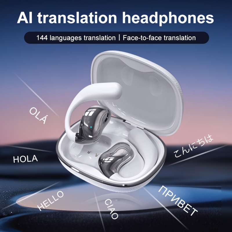 AI Translation Earbuds Real Time, 3-in-1 Free-Clip AI Language Translator Earbuds, 144 Languages & Accents Two-Way Translation Ear Clip Earbuds With Two Years Subscription, For Business Learning (C