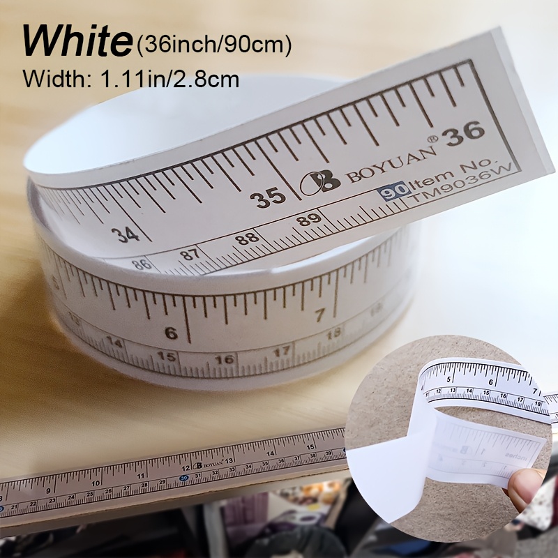 

A 36/60 Inch Self-adhesive Sewing Ruler, Multi-purpose Measuring Tool, Suitable For Diy Craft Projects, White And Silvery, Wall-mountable Sewing Supplies Measuring Ruler