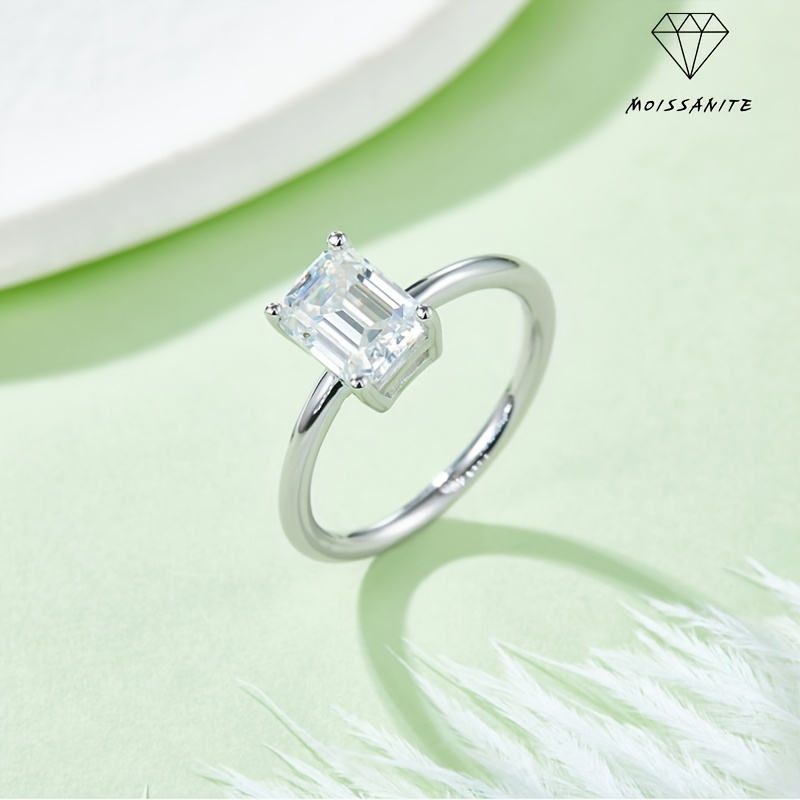 classic rectangular moissanite bead decor 925 silver ring Temu