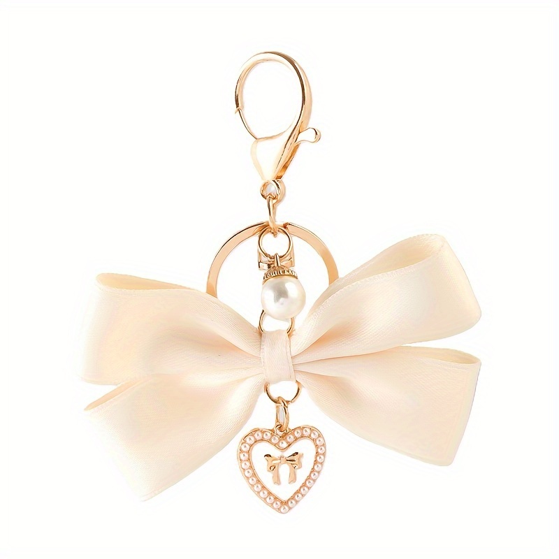 elegant ribbon bow keychain heart charm fashionable fabric