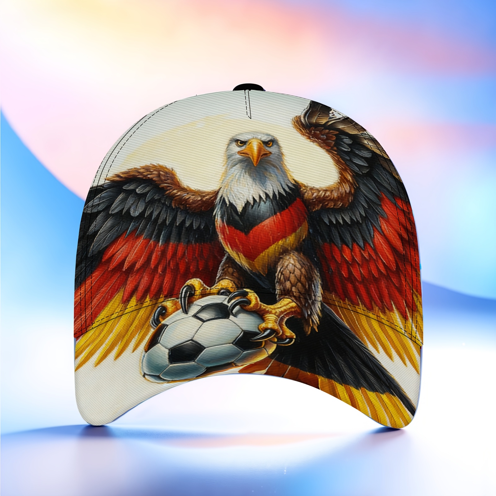 1pc German Flag Eagle Soccer Baseball Cap | Unisex Lightweight Versatile Baseball Cap, Street & Outdoor, Breathable Adjustable Sunshade Hat, Machine Washable, Button Closure