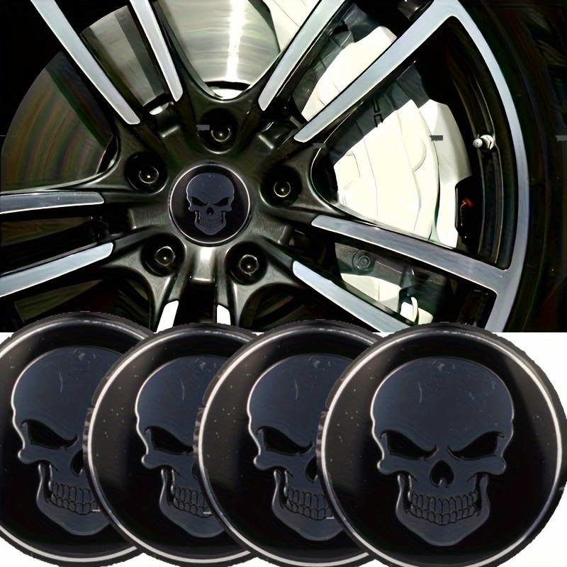 

4pcs Metal Skeleton Wheel Center Caps, Emblem Decals For Car, Motorcycle, Truck, Suv - Universal 56mm Domed Stickers