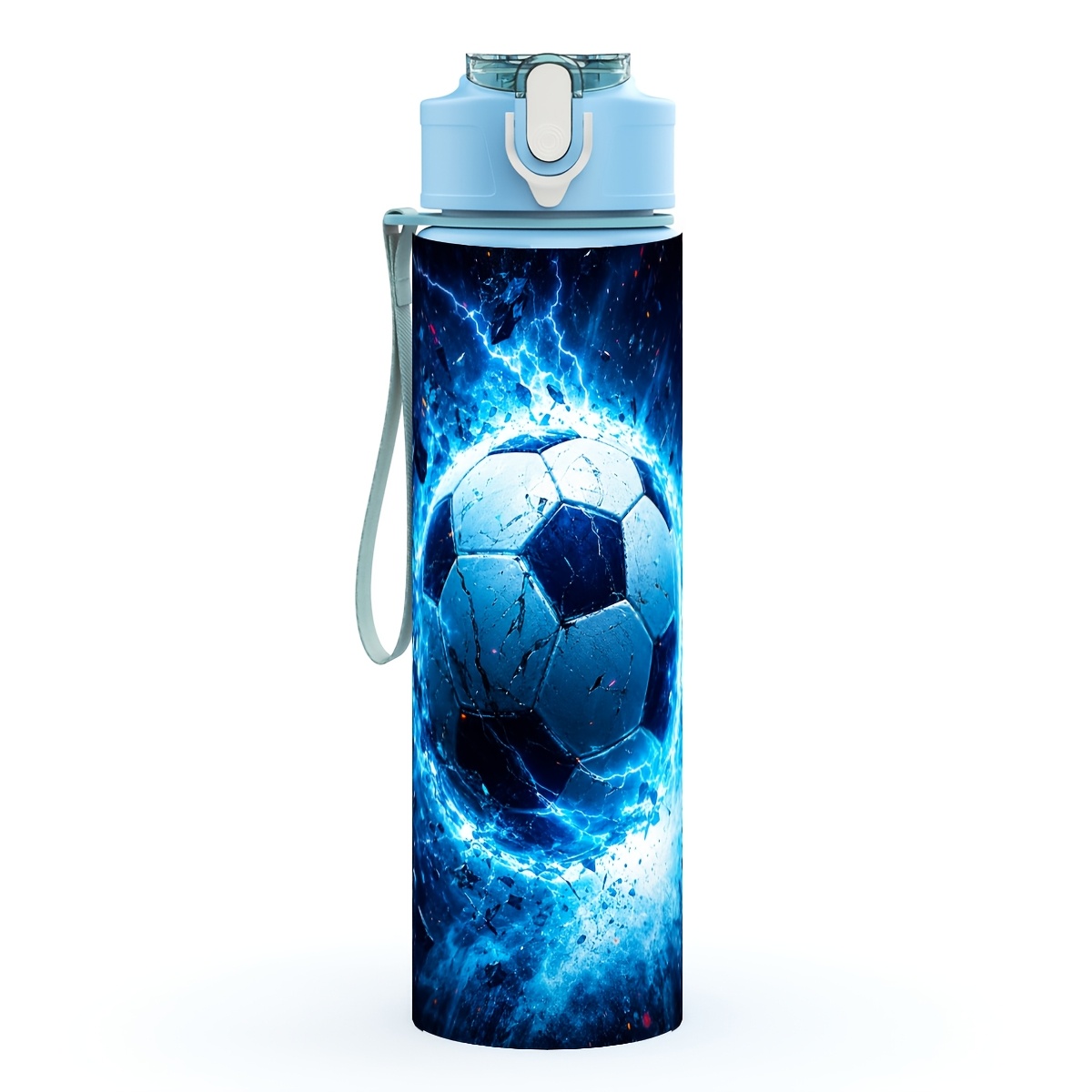 TEMU 1pc Lightning Soccer Water Bottle, 750ml Plastic, Daily Practical, Workout Ready Hydration Cup, Direct Drinking Straw, Dustproof Lid, Easy-clean
