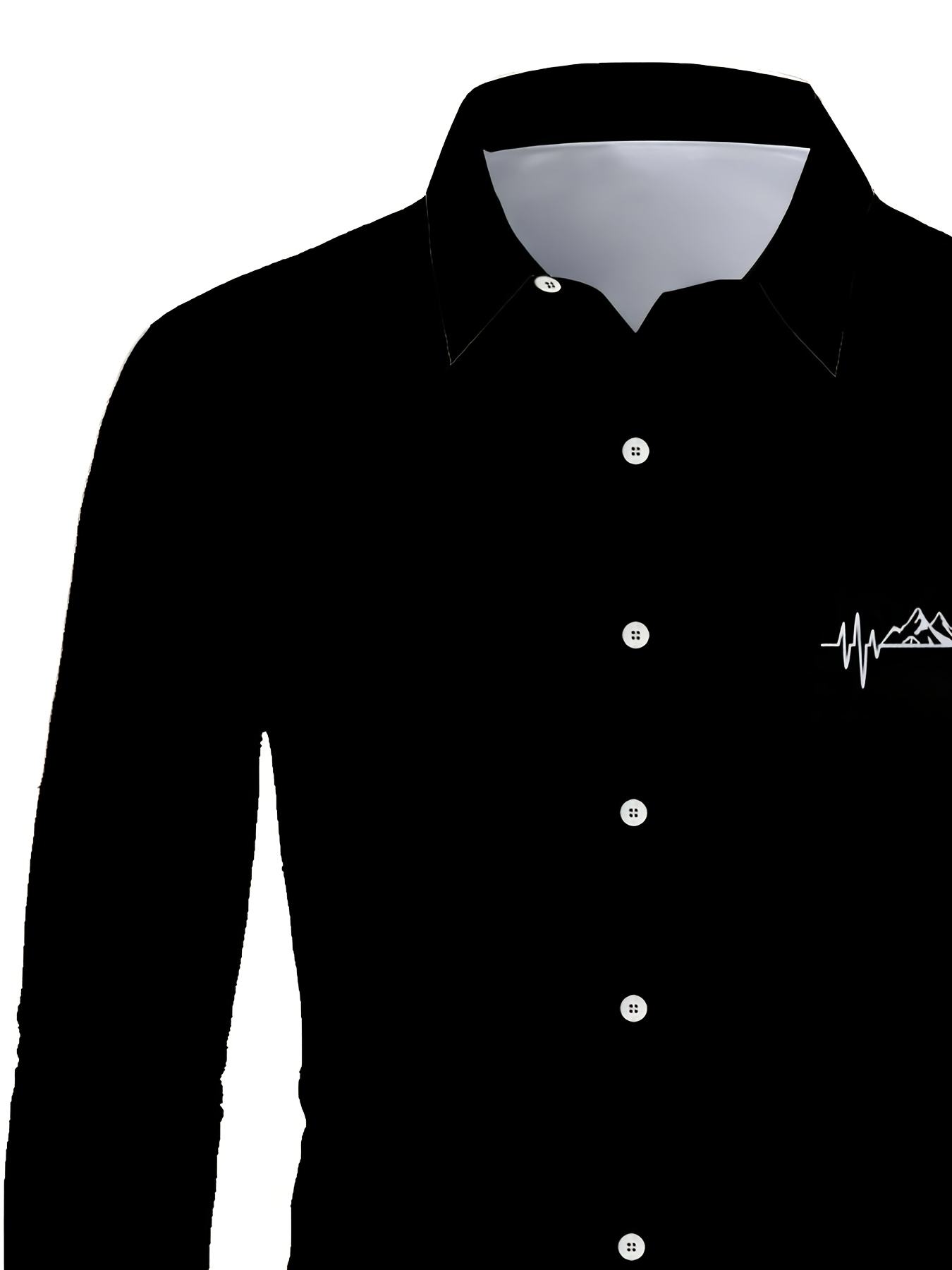 Men's Casual Fashion Long Sleeve Shirt - Elegant Black with Heartbeat Print, Polyester, Machine Washable, Relaxed Fit for Fall/Winter