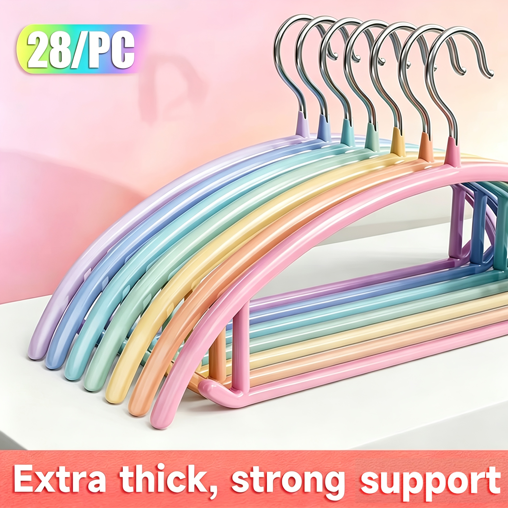 Image of Mixed Color Metal Hanger Pvc Anti-slip Semi-, 28pcs Non-slip Home Closet Organization For Wardrobes And Laundry Rooms, Christmas, Christmas Gifts, New Year Gifts