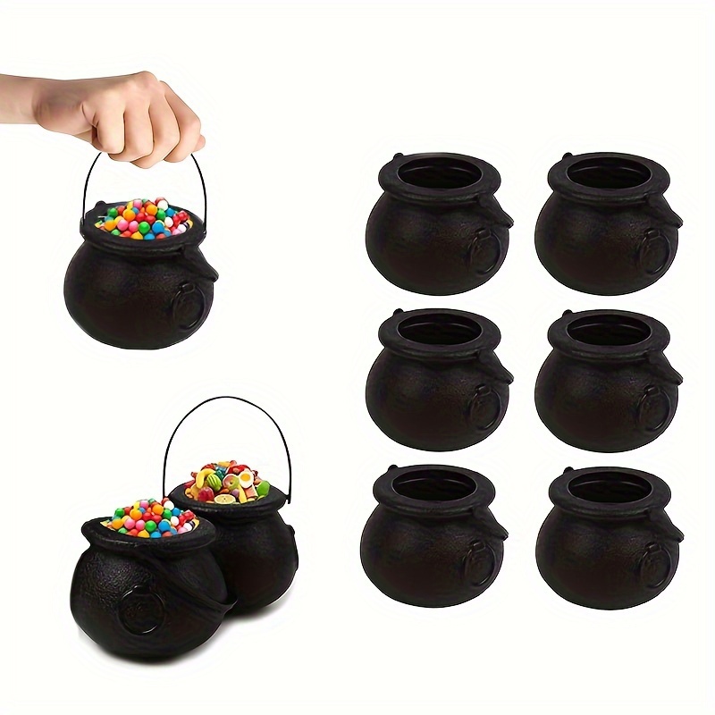 8pcs, Black Cauldron Kettles, Plastic Witch Cauldron Candy Serving Bowls, Mini Black Buckets For , Wizard Theme Party Favor Decor, Party Decor Supplies